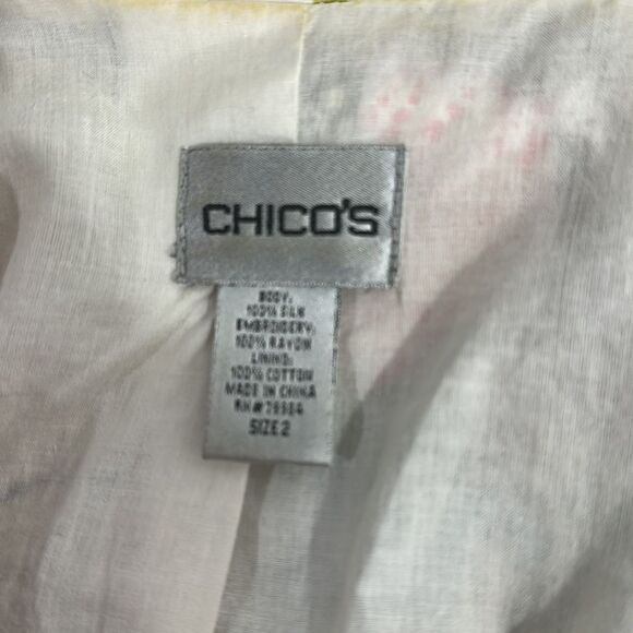 Chico’s Silk Colorful Floral Embroidery Blazer Jacket Size 12 - Picture 5 of 9